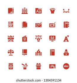 book icon set. Collection of 25 filled book icons included Abc, Diploma, Magic, Manual, Read, Book, University, Justice, Font, Reading mode, Vector, Baby School, Notebook