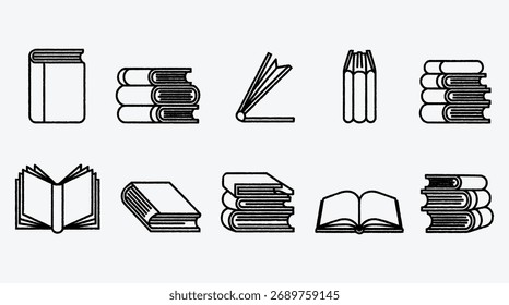 Conjunto de iconos de libro Colección de Ilustraciones de libro de línea negra Vector