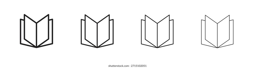 Book icon set. A collection of simple black thin strokes icons