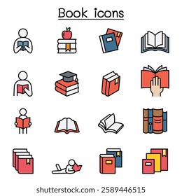 Book icon set in color line style