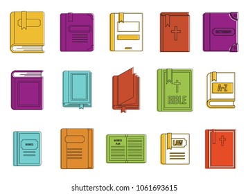 Book icon set. Color outline set of book vector icons for web design isolated on white background