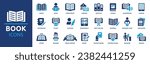 Book icon set. Containing library, read, author, journal, reading, bookshelf, magazine, e-book and more. Vector solid icons collection.