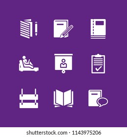 book icon set with diary, agenda and bookcase vector icons for web and graphic design
