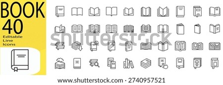 Book icon set. Editable stroke.