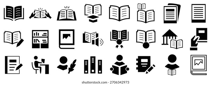 Conjunto de iconos de libro: Educación, aprendizaje, lectura, lenguaje y Vector de estudio Símbolos Colección