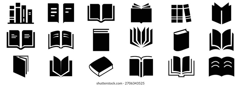 Conjunto de Ícones do Livro - Educação, Aprendizagem, Leitura, Idioma e Coleção de Símbolos Vetoriais de Estudo