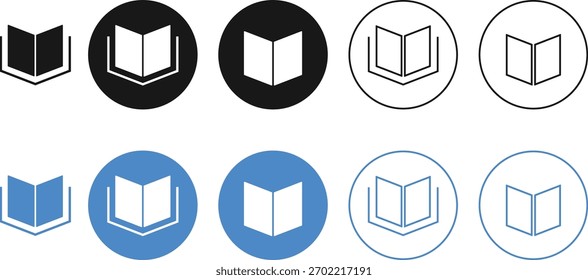 conjunto de ícones de livro. Símbolos de educação, leitura e conhecimento. Sinal de biblioteca e leitor eletrônico. Coleção de Símbolos de Storytelling, Pesquisa e Gerenciamento de Conteúdo