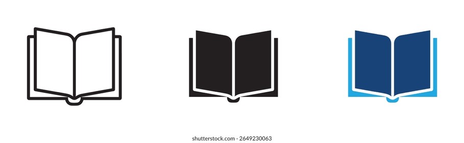 Ícone do livro definir estudo de educação ler aprendizagem linguagem habilidade sinal, ícone do livro aberto conjunto, ilustração vetorial.