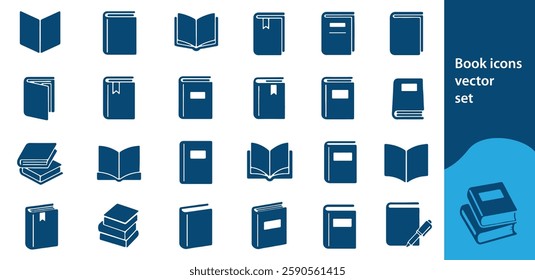 The book icon set is enriched with stylish and original designs. The closed book icon and e-book icon are also included in this set.