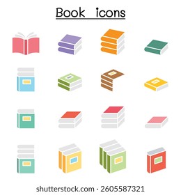 Book icon set in flat color style