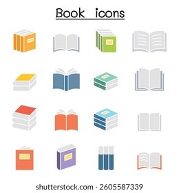 Book icon set in flat color style