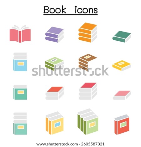 Book icon set in flat color style