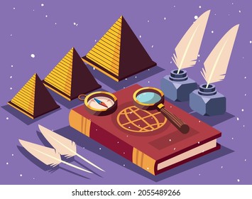 book and icon set of geography theme