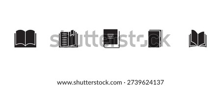 Book icon set. Glyph book icon. Library book symbol. Open and close textbook. Vector illustration.