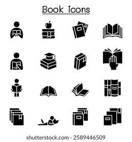 Book icon set in glyph style