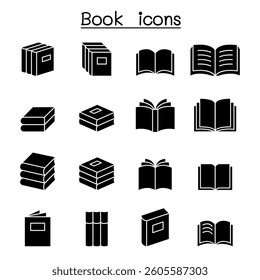 Book icon set in glyph style