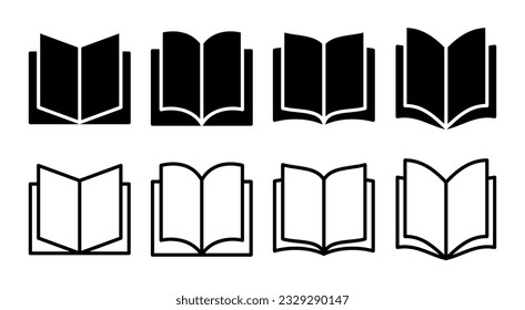 Icon-Set-Illustration buchen. offenes Buchzeichen und -symbol. E-Book-Symbol