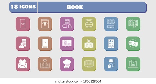 book icon set. included newsletter, audiobook, study, homework, learn, book, learning, cloud library, student-smartphone, ereader icons on white background. linear, filled styles.