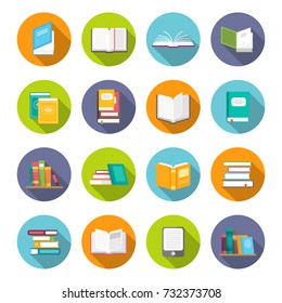 Book icon set. Learning facts, information, descriptions, or skills, study or investigation textbooks. Vector flat style cartoon illustration isolated on white background