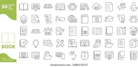 Book icon. Set of library, reading, education, and electronic book icons