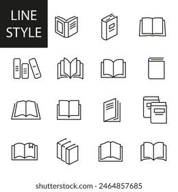 Conjunto de iconos de libro. Estilo lineal. Ilustración vectorial.