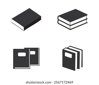 Book icon set. Literature book icons collection. Closed book icon vector illustration, e-book, back to school, library sign, Study concept symbol, Learning sign, Book clipart.