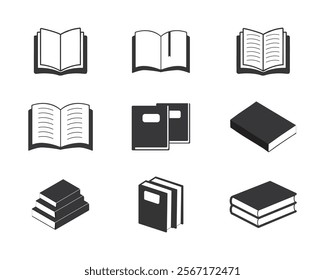 Book icon set. Literature book icons collection. Open book, closed book icon vector illustration, e-book, back to school, library sign, Study concept symbol, Learning sign.