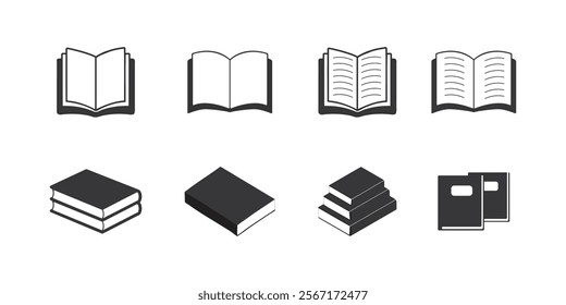 Book icon set. Literature book icons collection. Open book, closed book icon vector illustration, e-book, back to school, library sign, Study concept symbol, Learning sign.