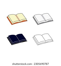 Book icon set on white background. Colored cartoon black  monochrome outline vector illustration.