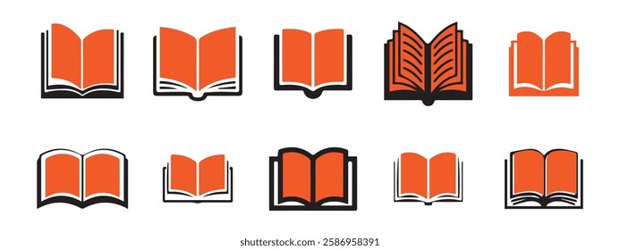 Book icon set. Open book, Closed book icon vector illustration. E-book icon. Eps 10