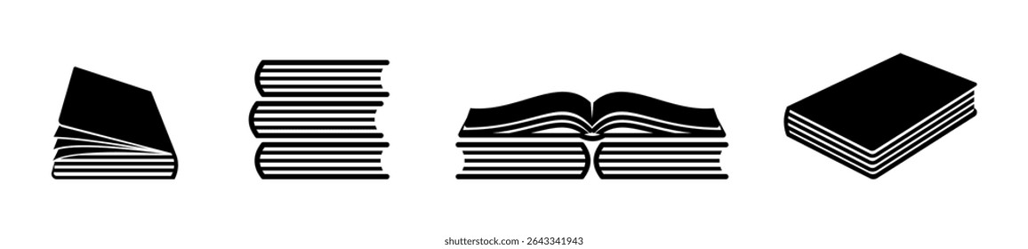 Conjunto de ícones de livro, livro aberto, ícone de livro fechado ilustração vetorial, Recorte de livro.