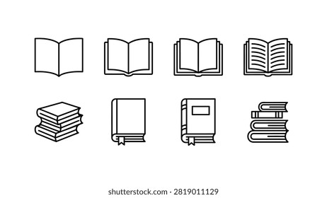 book icon set open and closed books stack line art vectors reading study education literature library collection isolated on white background stock art symbol graphic