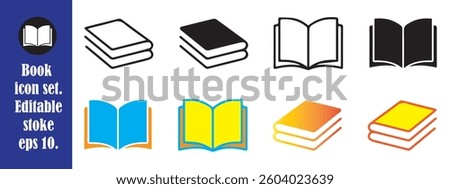 Book icon set. open book logo vector illustration. Editable stoke. Eps 10.