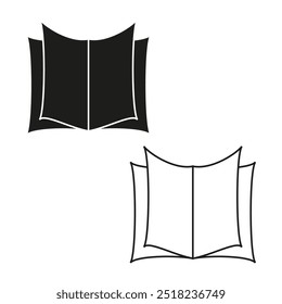 Book icon set. Open pages symbol. Abstract reading graphic. Black and white vector.