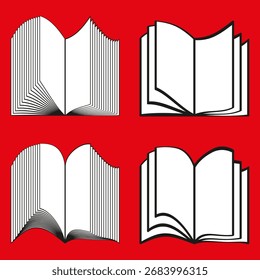 Conjunto de ícones de livro. Símbolo de páginas abertas. Leitura acadêmica Vetor. Emblemas de aprendizagem plana. EPS 10.