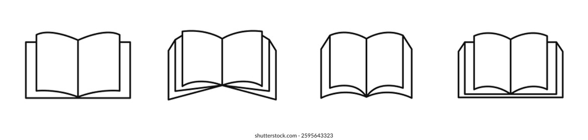 Book icon set. Open book icon symbol. Book line art style. Editable stroke width