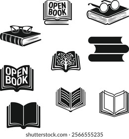 Book icon set. open book icon vector. ebook icon. Book icons set isolated on transparent background. Literature book icons collection. Textbook icons