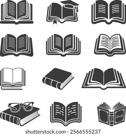 Book icon set. open book icon vector. ebook icon. Book icons set isolated on transparent background. Literature book icons collection. Textbook icons