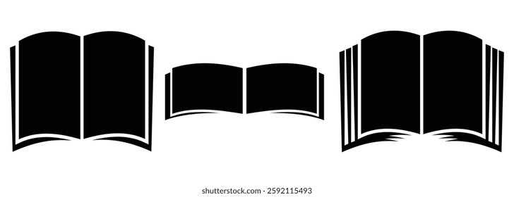 Book icon set , open book icon vector, eBook icon, black and white