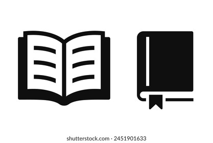 Book icon set. Opened book, library, education, novel, paper, scripture. Simple linear and flat style - stock vector.