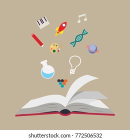 Book and icon set. School supply object and education theme. Isolated design. Vector illustration