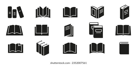 Book icon set. Silhouette style. Vector illustration.