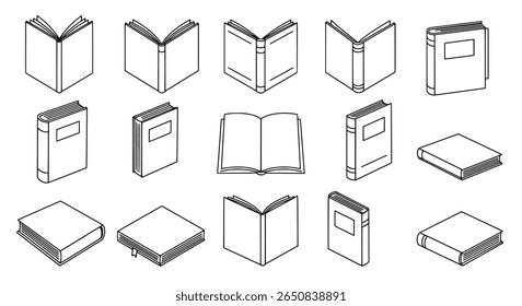 Book icon set in simple outline style. Open and closed books for education logo.