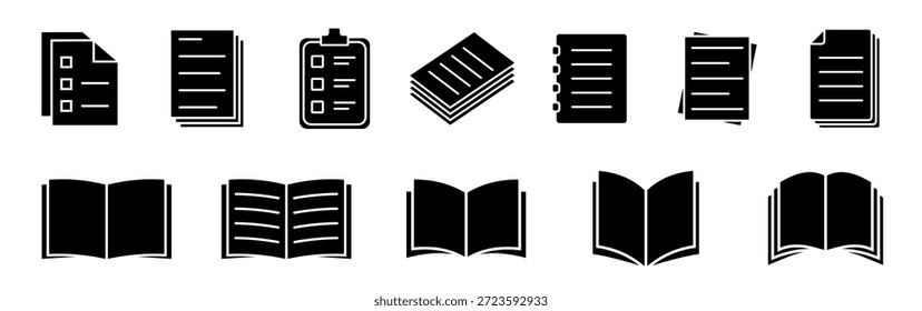 Symbolsatz für Bücher. Einfaches Buchsymbol. Vektor für Dokumentensymbolsatz. Passendes Dateisymbol. Dateisymbol. Vektorgrafik