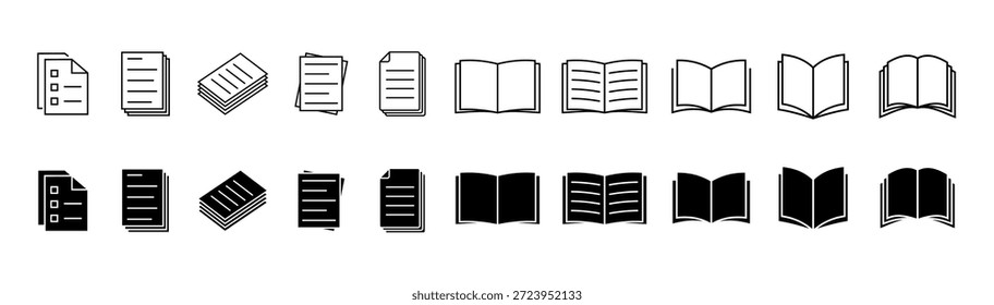 Conjunto de ícones de livro. Símbolo de livro simples. ícone do documento definir vetor. ícone do arquivo correspondente. Símbolo de arquivo. ilustração de vetor