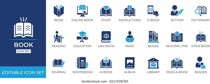 Book icon set- Solid icon set.