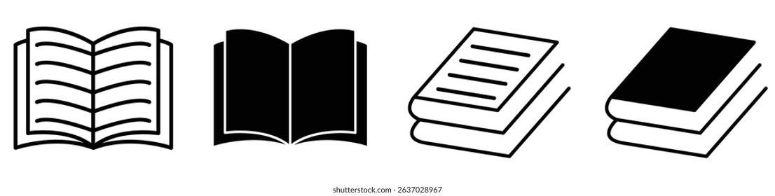 Book icon set. Book icon set with stroke. Open and close book icon set with white background, set of books icon vector. Book, vector, symbols,