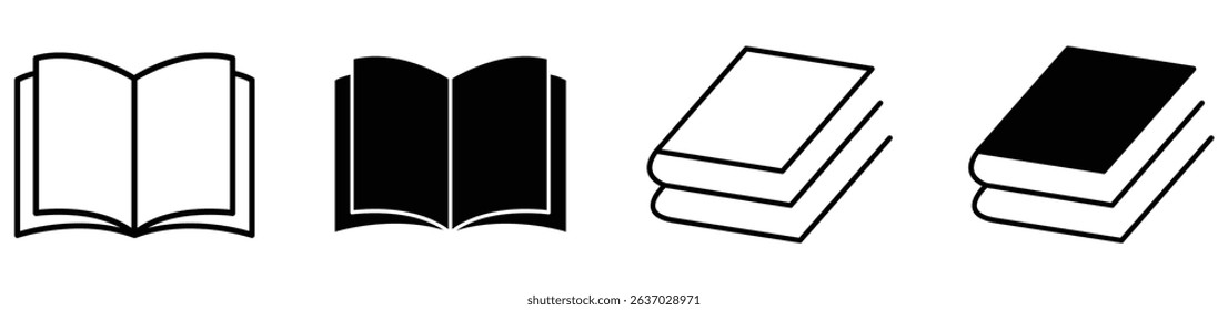 Book icon set. Book icon set with stroke. Open and close book icon set with white background, set of books icon vector. Book, vector, symbols,