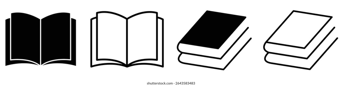 Book icon set. Book icon set with stroke. Open and close book icon set with white background, set of books icon vector. Book, vector, symbols. illustrator.
