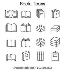 Book Icon Set In Thin Line Style